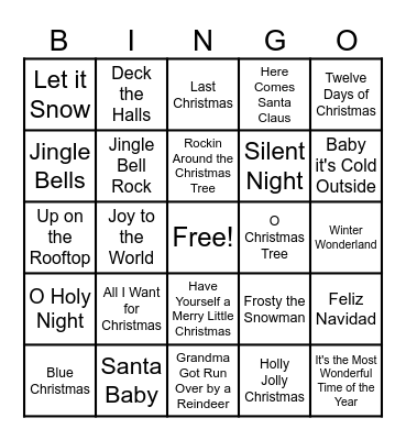 Christmas Songs Bingo! Bingo Card