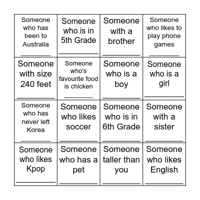 Human Bingo! Bingo Card