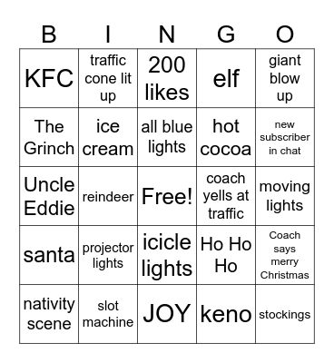 Cash or Crash Xmas Light Bingo Card