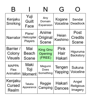 JJK S3 TRAILER BINGO Card