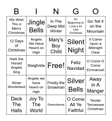 Christmas Carol Bingo Card