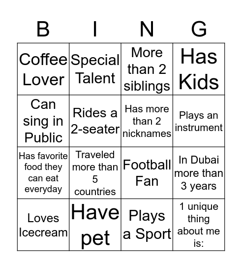 Making Connections! Bingo Card