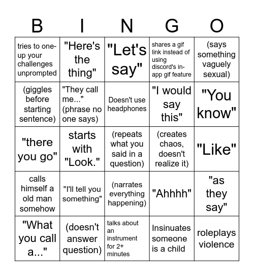 Oliver Bingo Card