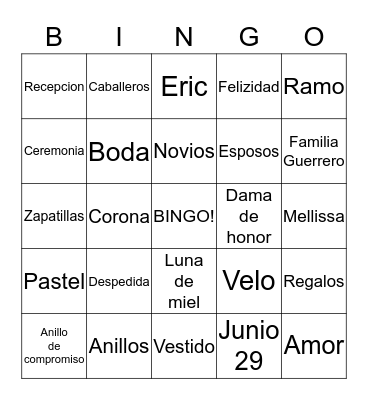 Despedida de Mellisa Bingo Card