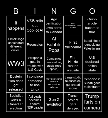 2026 Bingo Card