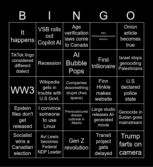 2026 Bingo Card