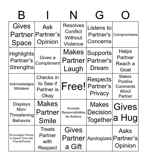 Healthy Bingo Card