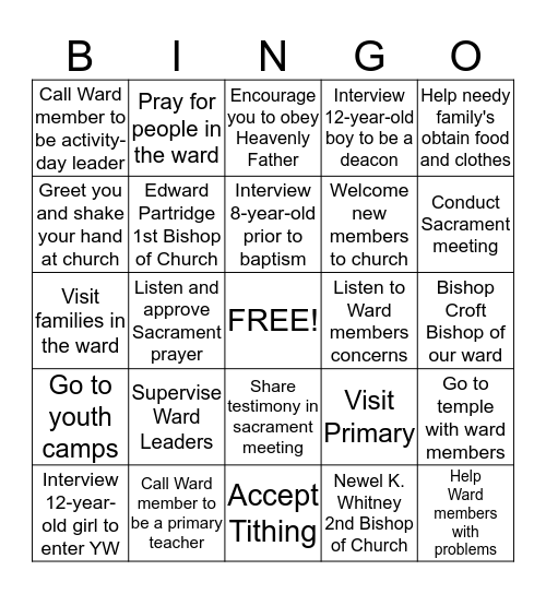 BISHOP BINGO Card