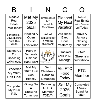 FTC Bingo! Bingo Card