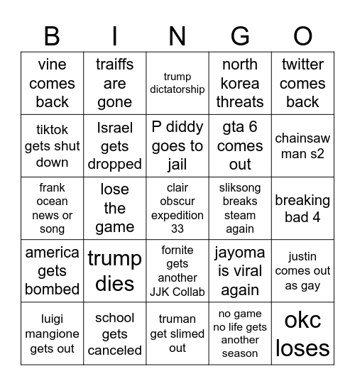 2026 Bingo Card