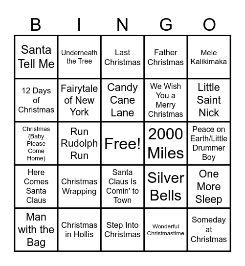 Christmas Music Bingo Card