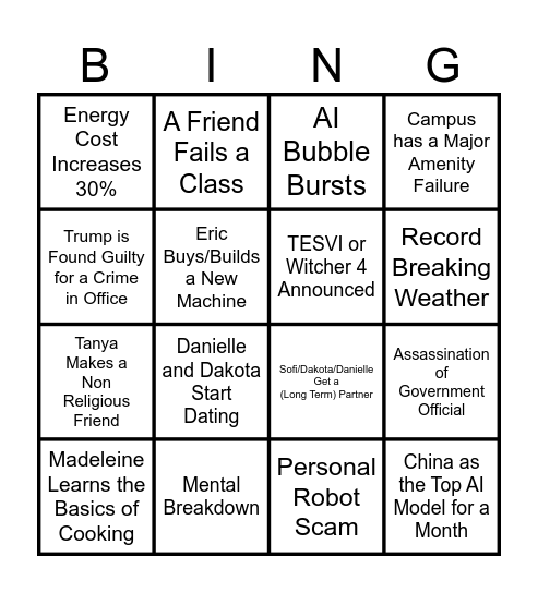 2026 Bingo Card Bingo Card