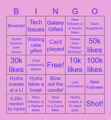 Hydra's Birthday Bingo Card