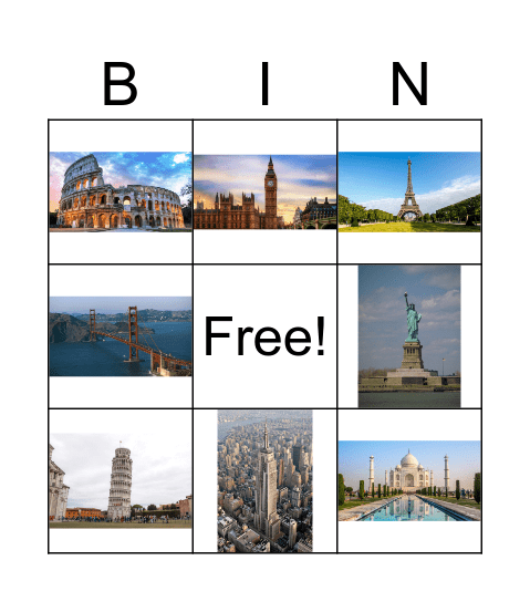 Landmarks Bingo Card