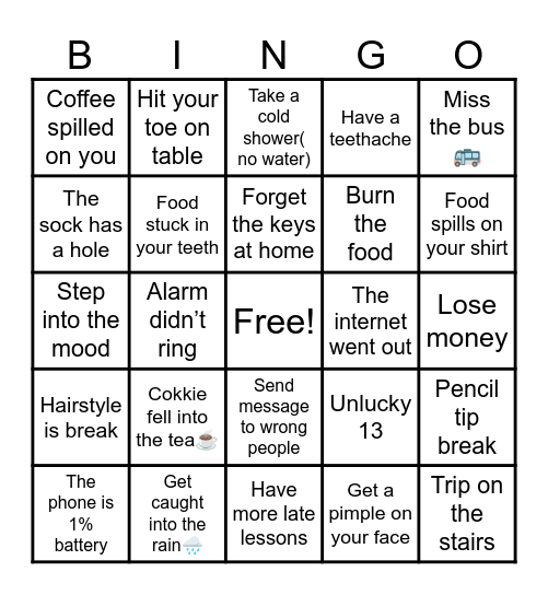 Day of misfortunes Bingo Card