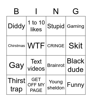 shorts bingo Card