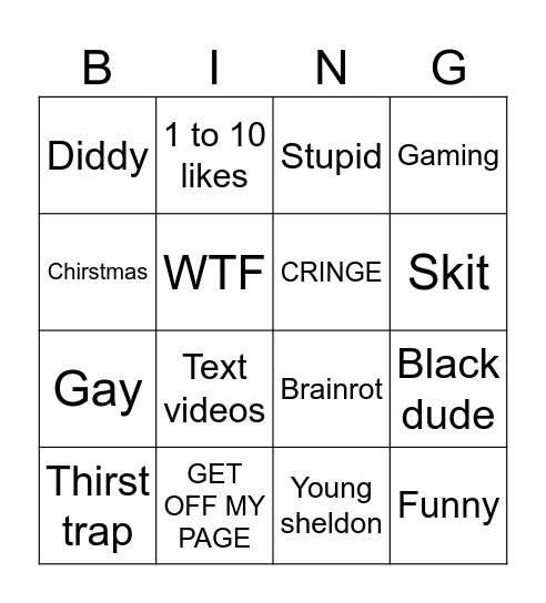 shorts bingo Card