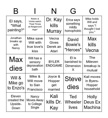 Stranger Things 5 Predictions before Vol 2. Bingo Card