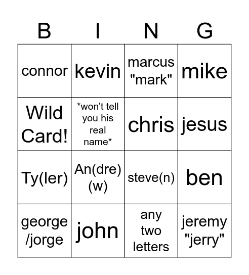 Untitled Bingo Card