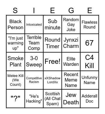 Siege Bingo Card