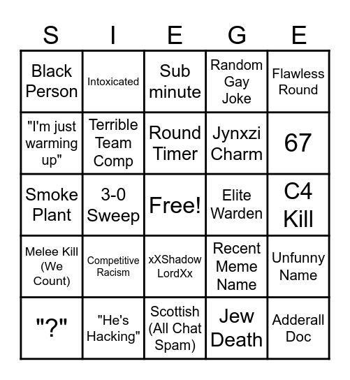 Siege Bingo Card