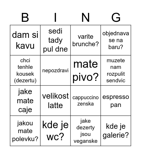 cafe bingo Card