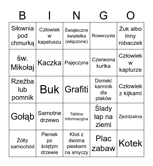 Bingo wędrówkowe Bingo Card