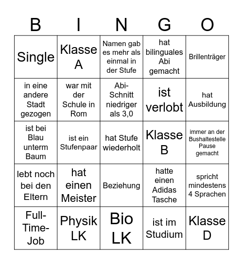5-Jahres-Abi-Bingo Card
