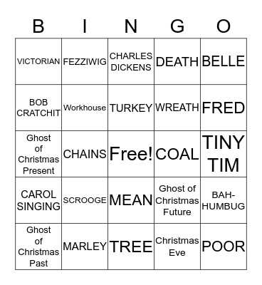 A Christmas Carol Bingo Card