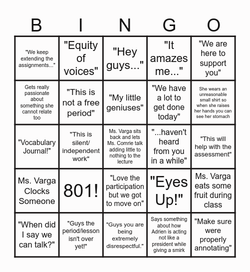 Ms Varga Bingo!! Bingo Card