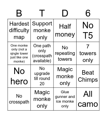BTD 6 Bingo Card