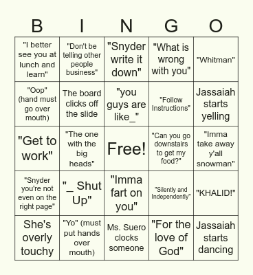 MATH CLASS BINGO!!! Bingo Card