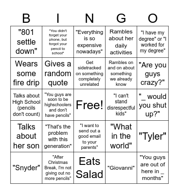 S. Gordan Bingo! Bingo Card