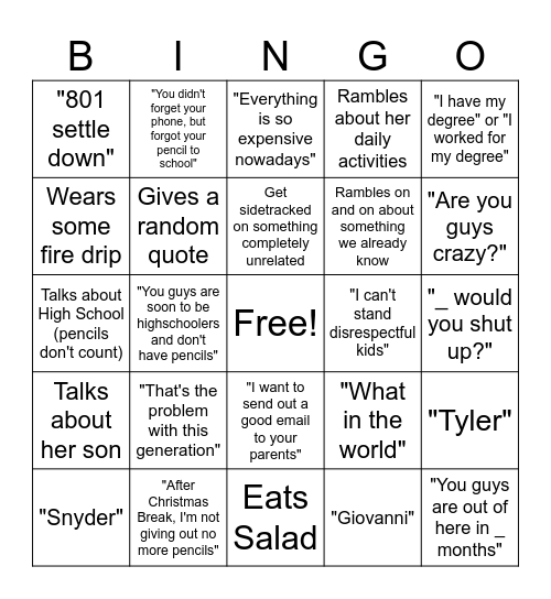 S. Gordan Bingo! Bingo Card