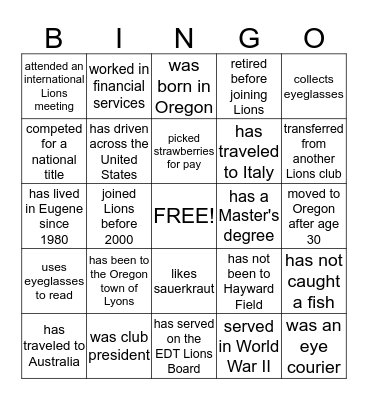 Find a Lion Who.... Bingo Card