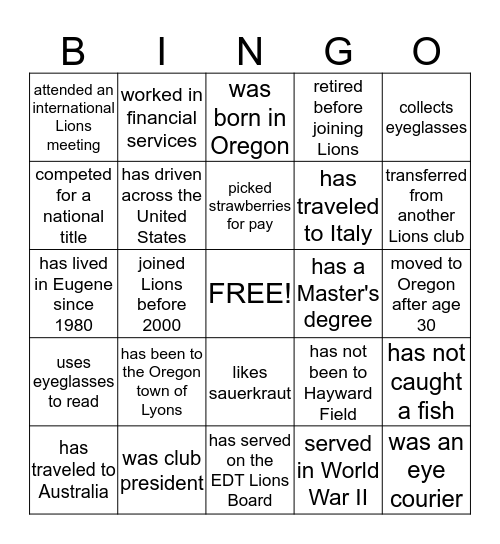 Find a Lion Who.... Bingo Card