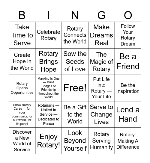 Rotary Bingo Card