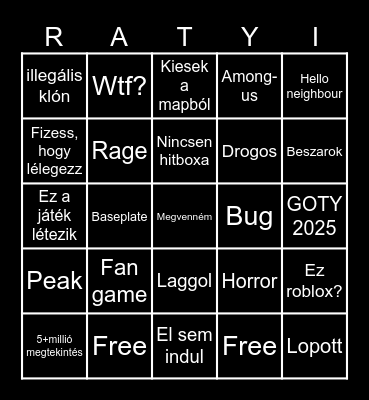 Ratyi roblox Bingo Card