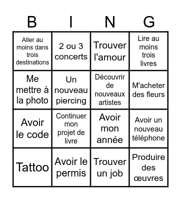 Mon année 2025 Bingo Card