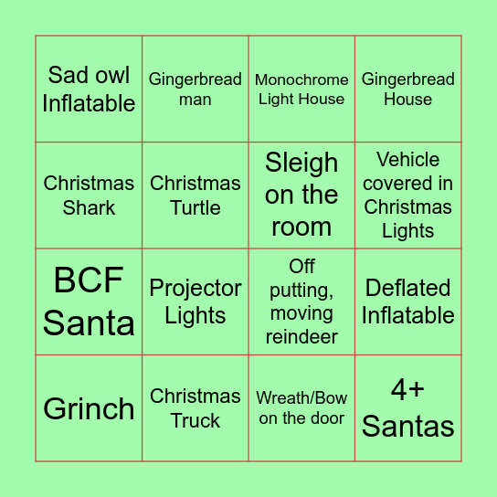 Christmas Light Bingo Card