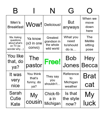Christmas Time with the Fam Bingo Card