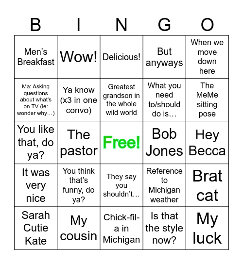 Christmas Time with the Fam Bingo Card