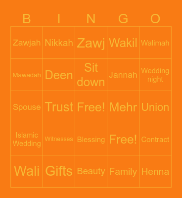Islamic Wedding Bingo Card