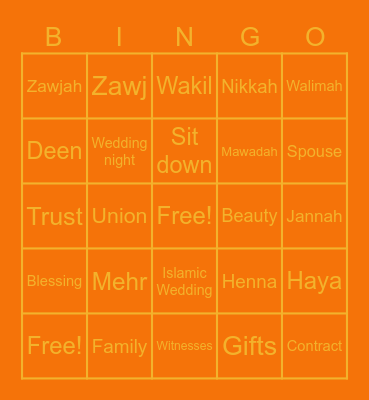 ISLAMIC WEDDING Bingo Card
