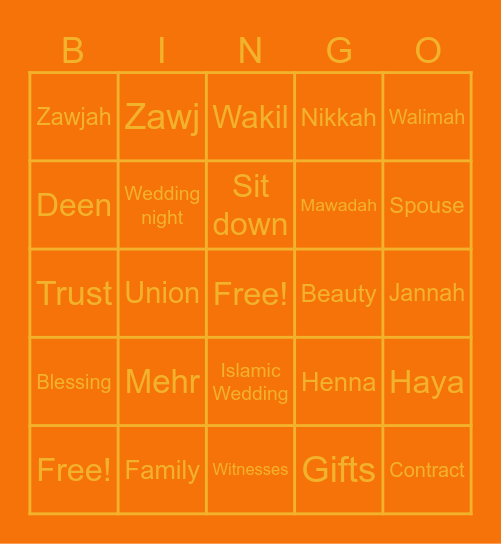 ISLAMIC WEDDING Bingo Card