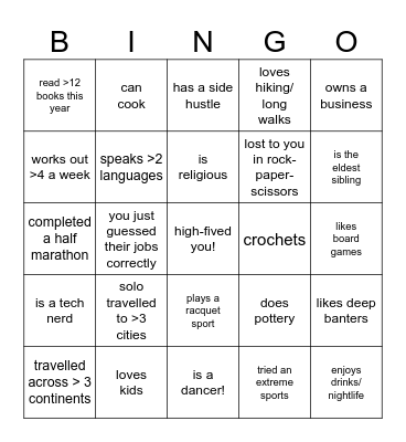 Type's Christmas Party Bingo Card