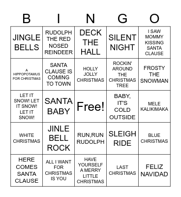 CHRISTMAS MUSIC BINGO Card