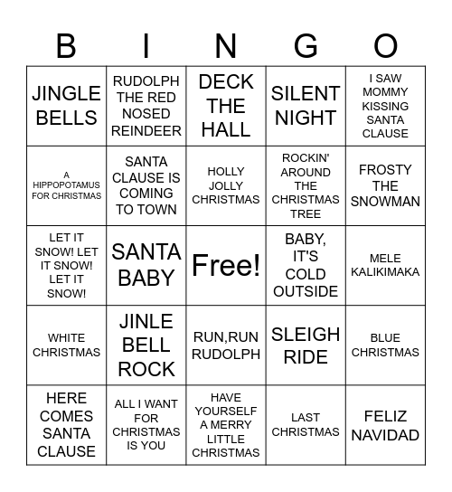 CHRISTMAS MUSIC BINGO Card