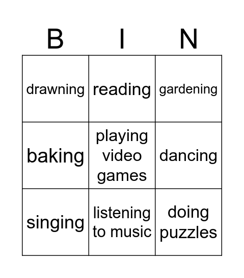 Do you like...? Bingo Card