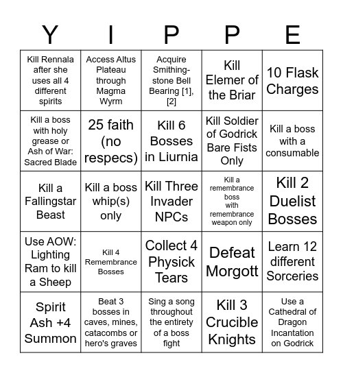 Elden Ring Lockout Bingo Card